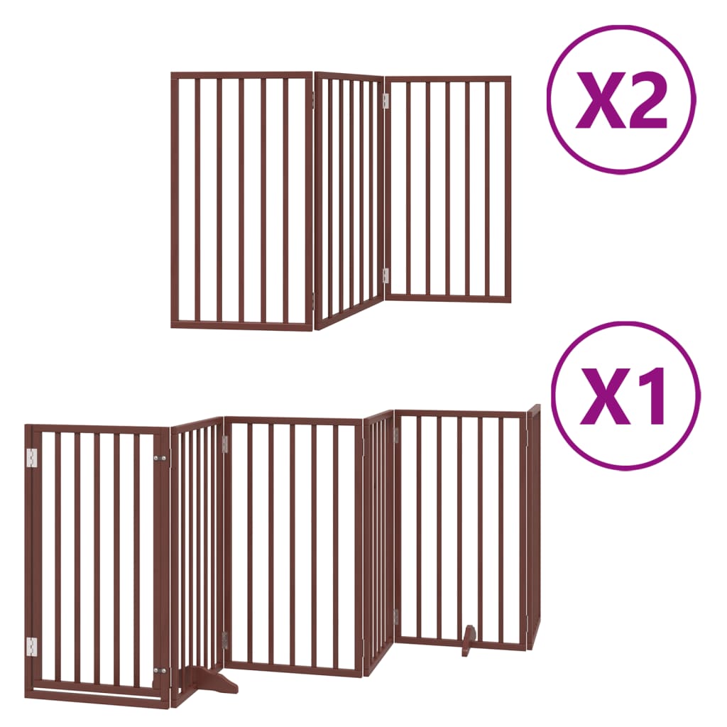 vidaXL Dog Gate with Door Foldable 12 Panels Brown 600 cm Poplar Wood