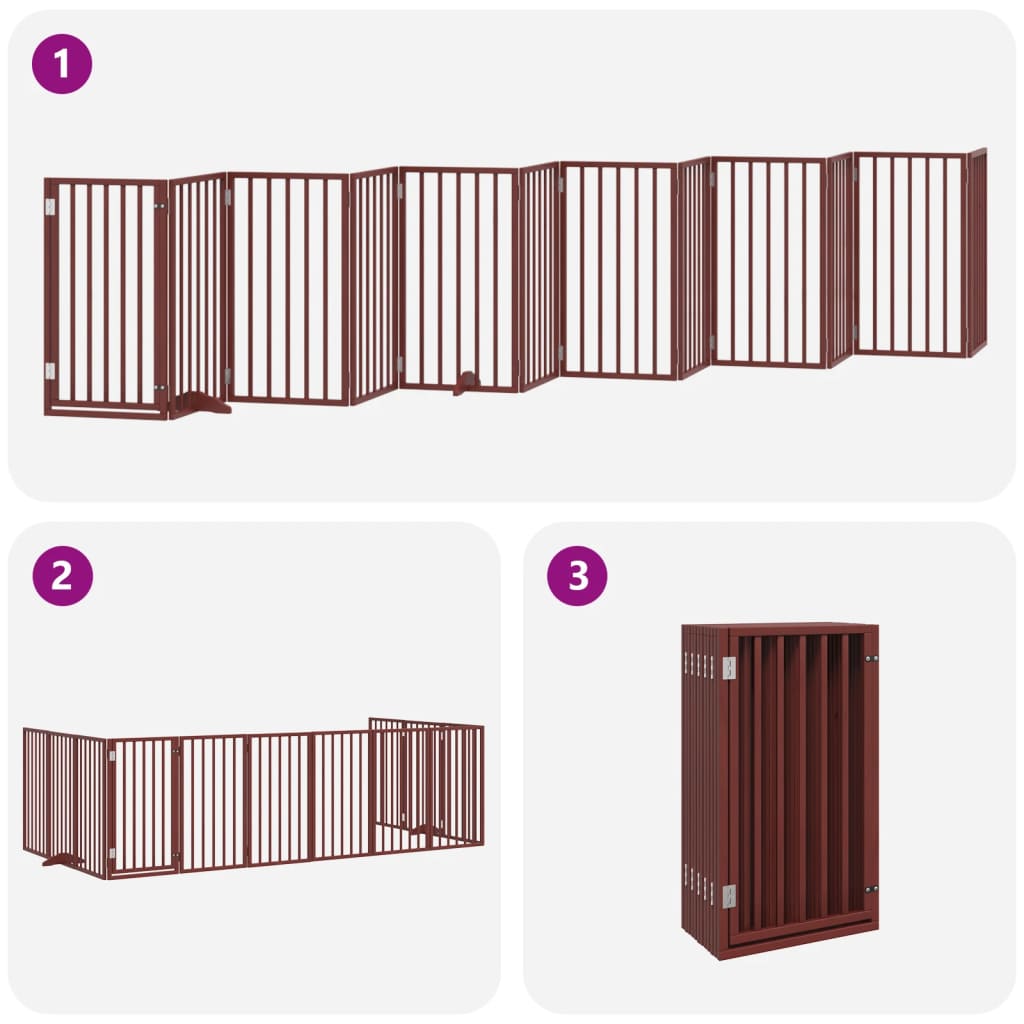 vidaXL Dog Gate with Door Foldable 12 Panels Brown 600 cm Poplar Wood