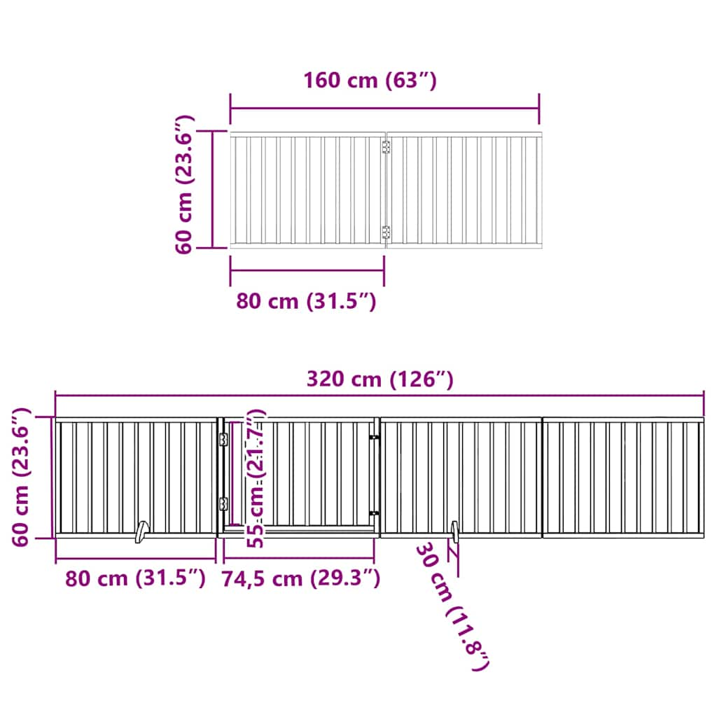 vidaXL Dog Gate with Door Foldable 12 Panels 960 cm Poplar Wood