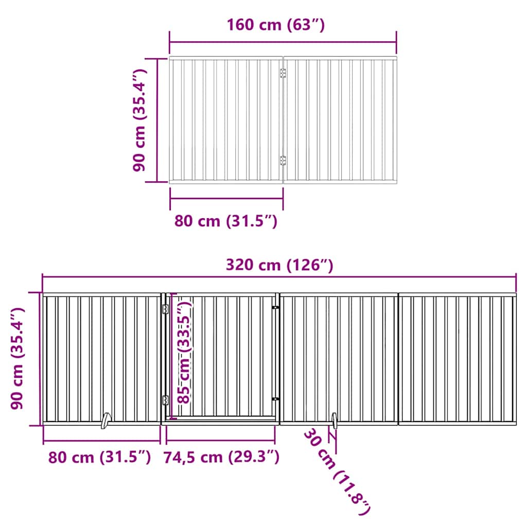 Dog Gate with Door Foldable 6 Panels 480 cm Poplar Wood