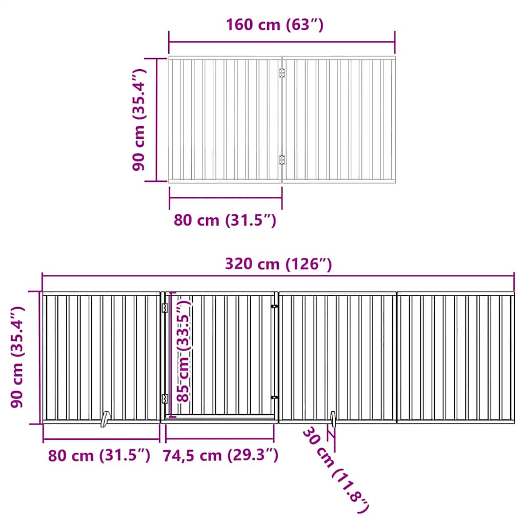 Dog Gate with Door Foldable 8 Panels 640 cm Poplar Wood