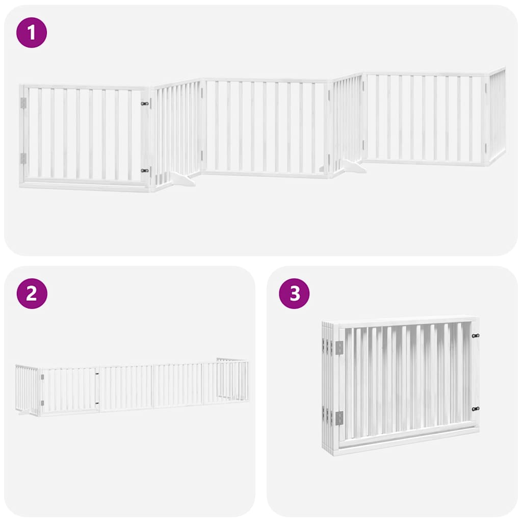 vidaXL Dog Gate with Door Foldable 6 Panels White 480 cm Poplar Wood