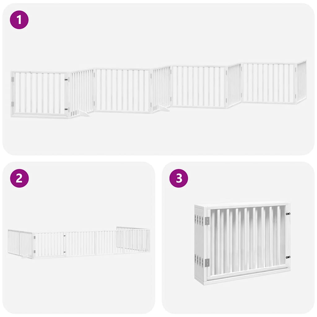 vidaXL Dog Gate with Door Foldable 8 Panels White 640 cm Poplar Wood