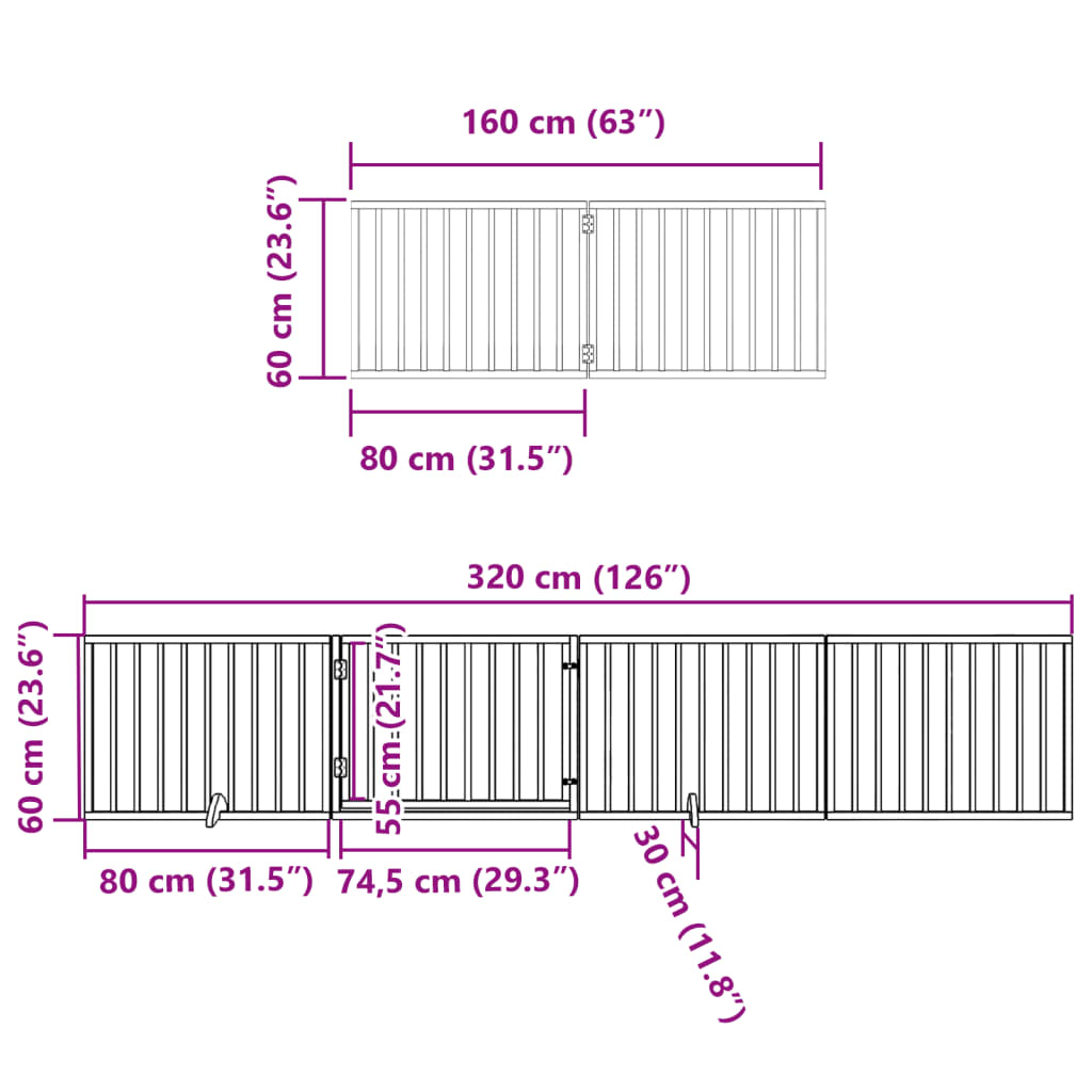 vidaXL Dog Gate with Door Foldable 10 Panels White 800 cm Poplar Wood