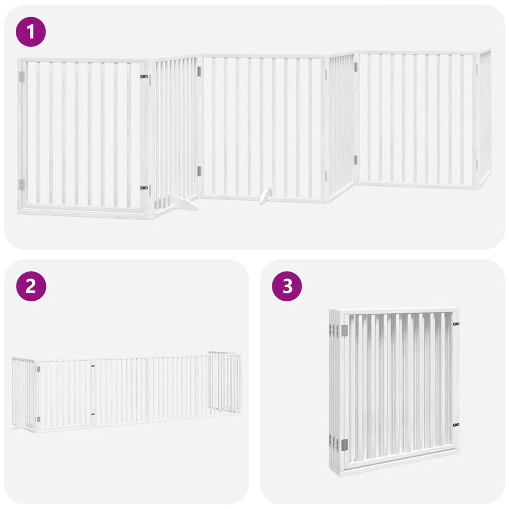 vidaXL Dog Gate with Door Foldable 6 Panels White 480 cm Poplar Wood