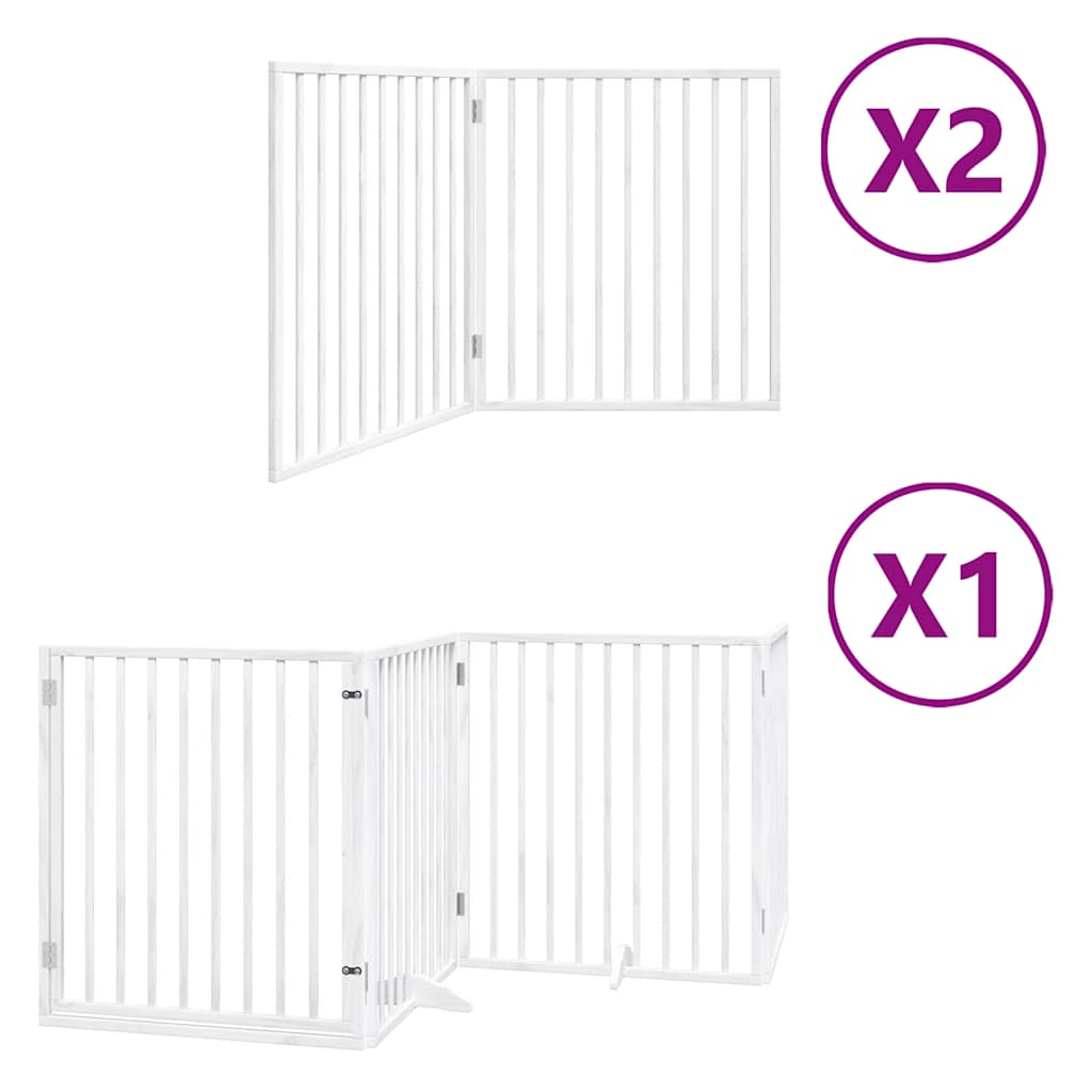 Dog Gate with Door Foldable 8 Panels White 640 cm Poplar Wood