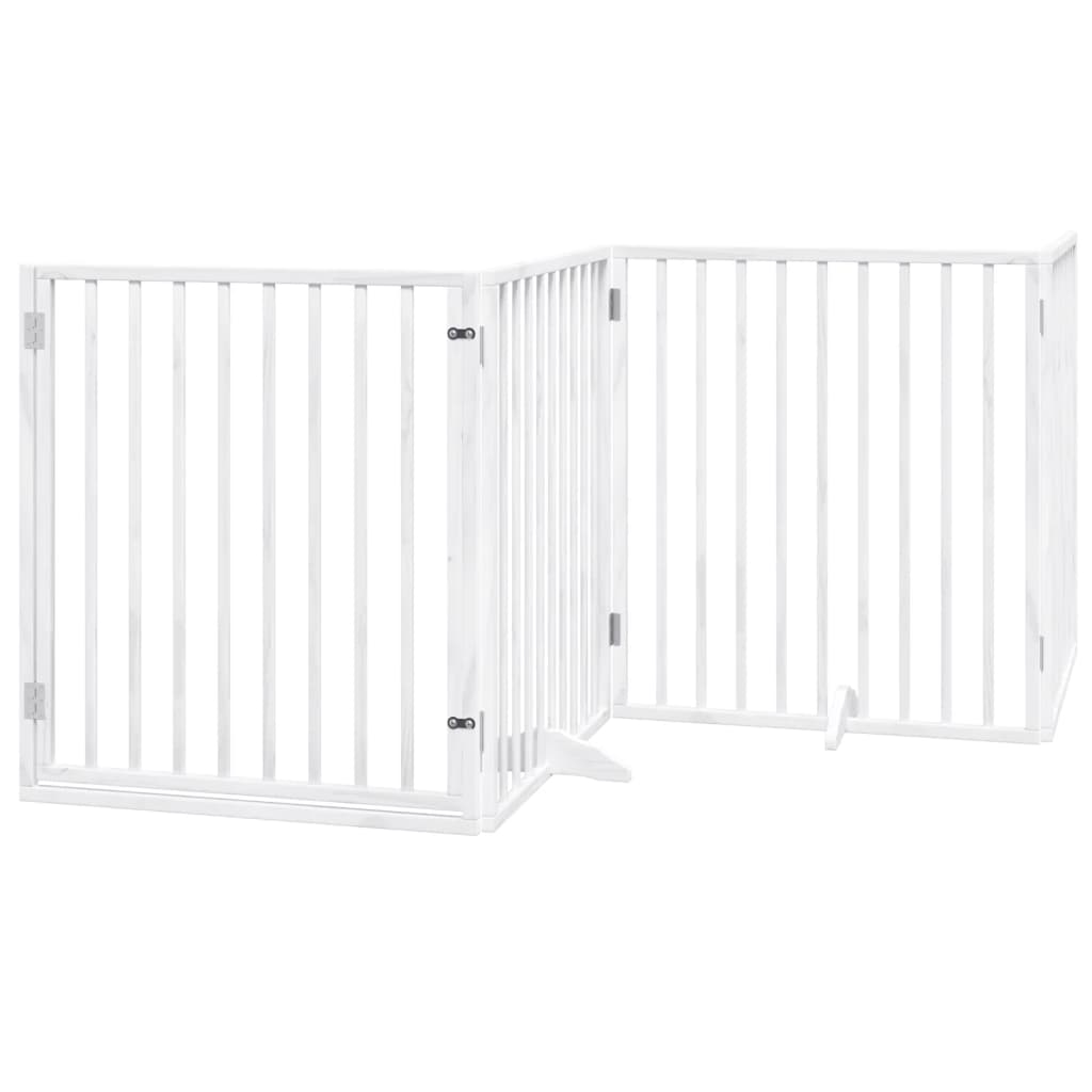 vidaXL Dog Gate with Door Foldable 8 Panels White 640 cm Poplar Wood