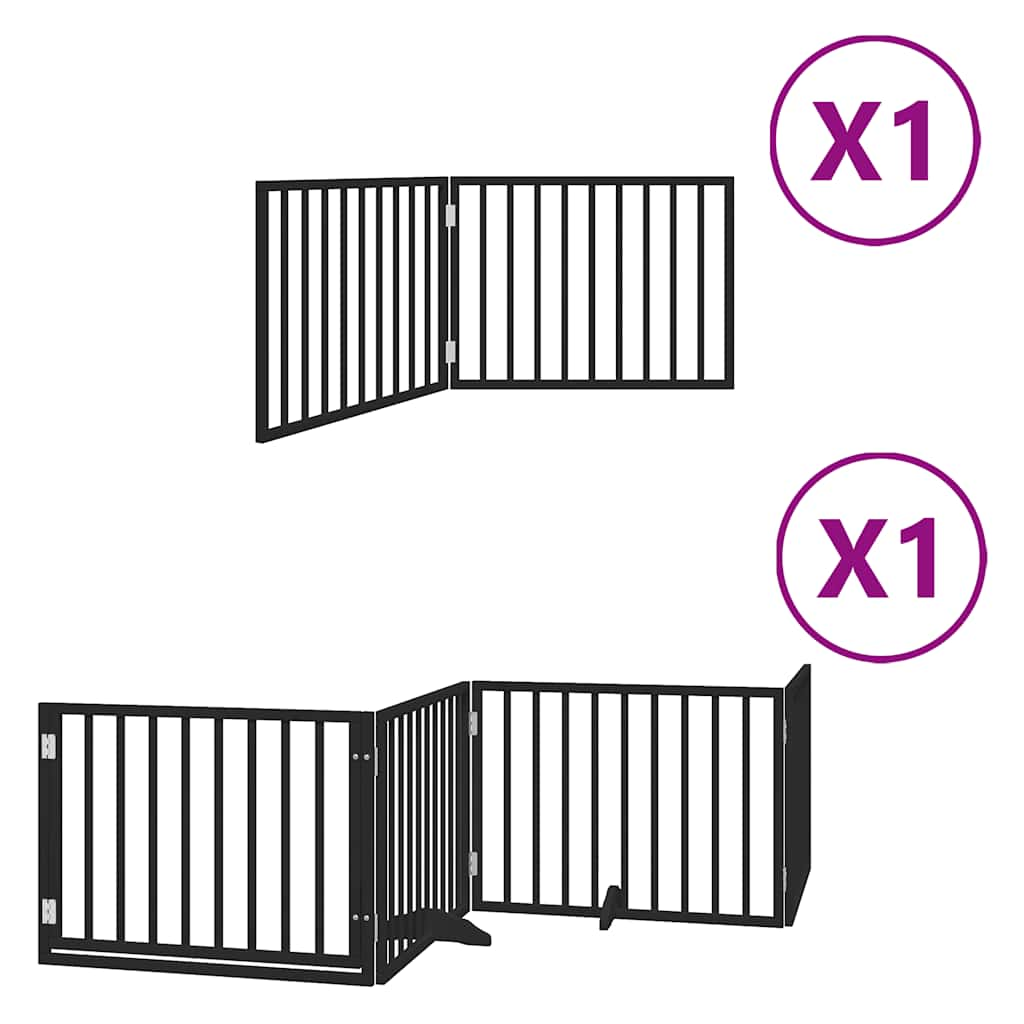 vidaXL Dog Gate with Door Foldable 6 Panels Black 480 cm Poplar Wood