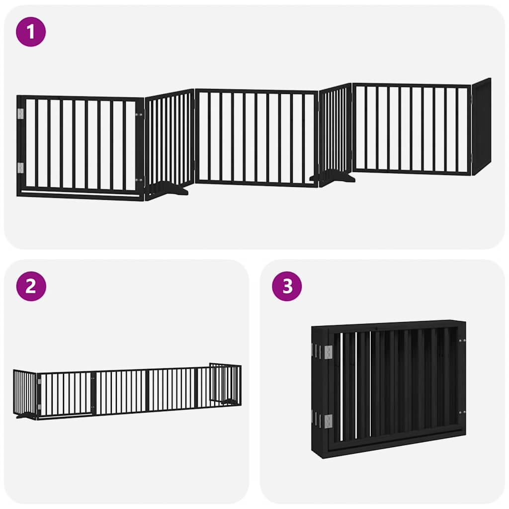 vidaXL Dog Gate with Door Foldable 6 Panels Black 480 cm Poplar Wood