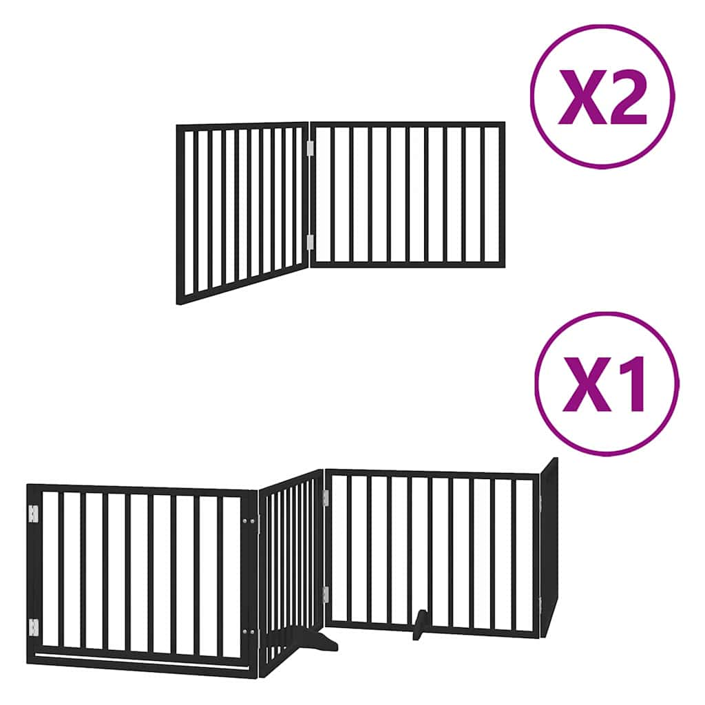 vidaXL Dog Gate with Door Foldable 8 Panels Black 640 cm Poplar Wood