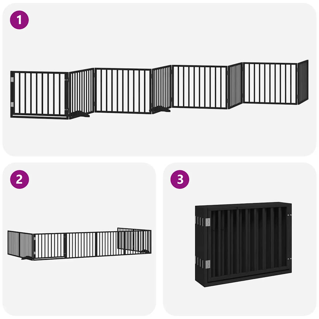 vidaXL Dog Gate with Door Foldable 8 Panels Black 640 cm Poplar Wood