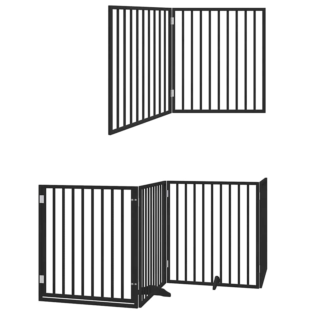 Dog Gate with Door Foldable 6 Panels Black 480 cm Poplar Wood