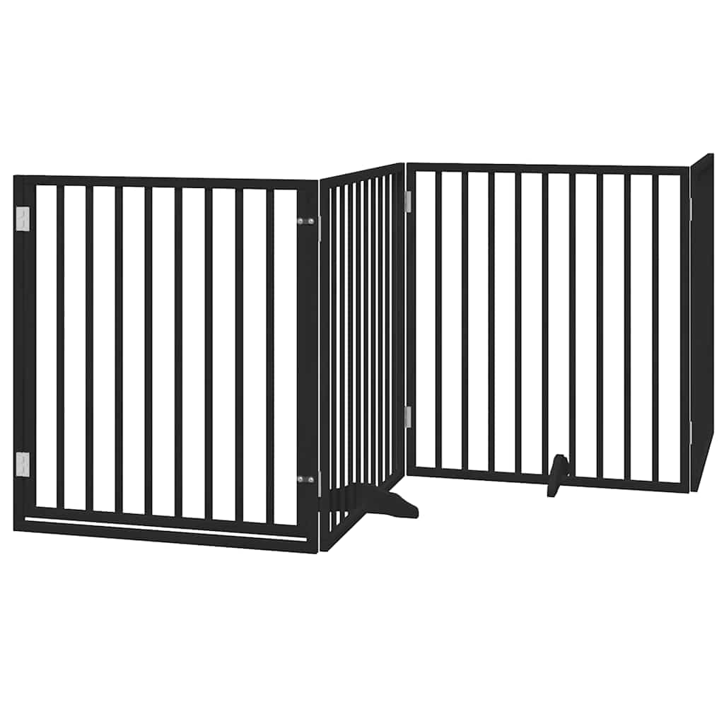 Dog Gate with Door Foldable 6 Panels Black 480 cm Poplar Wood