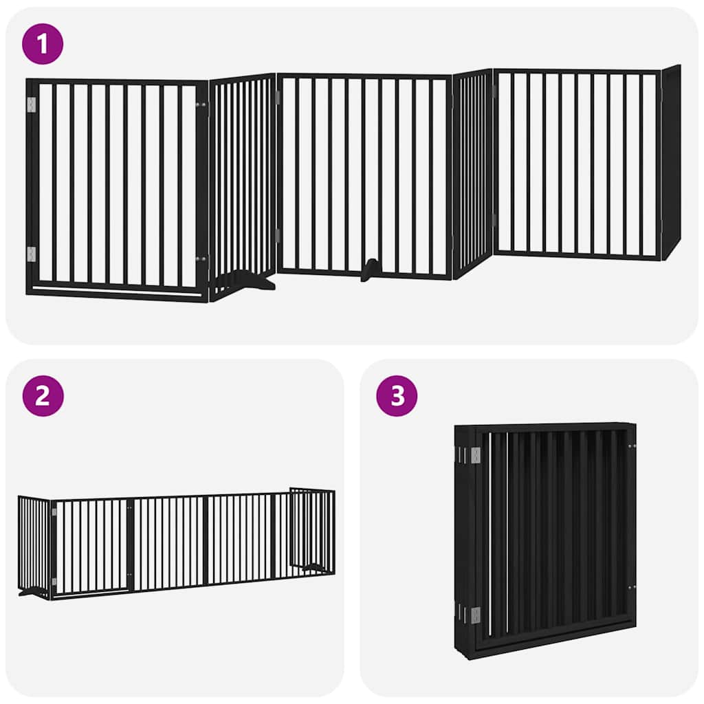 vidaXL Dog Gate with Door Foldable 6 Panels Black 480 cm Poplar Wood