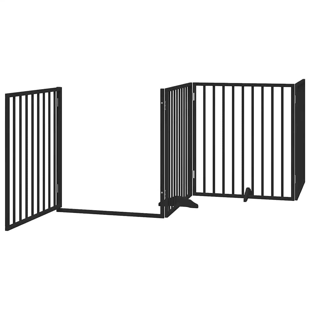 Dog Gate with Door Foldable 6 Panels Black 480 cm Poplar Wood