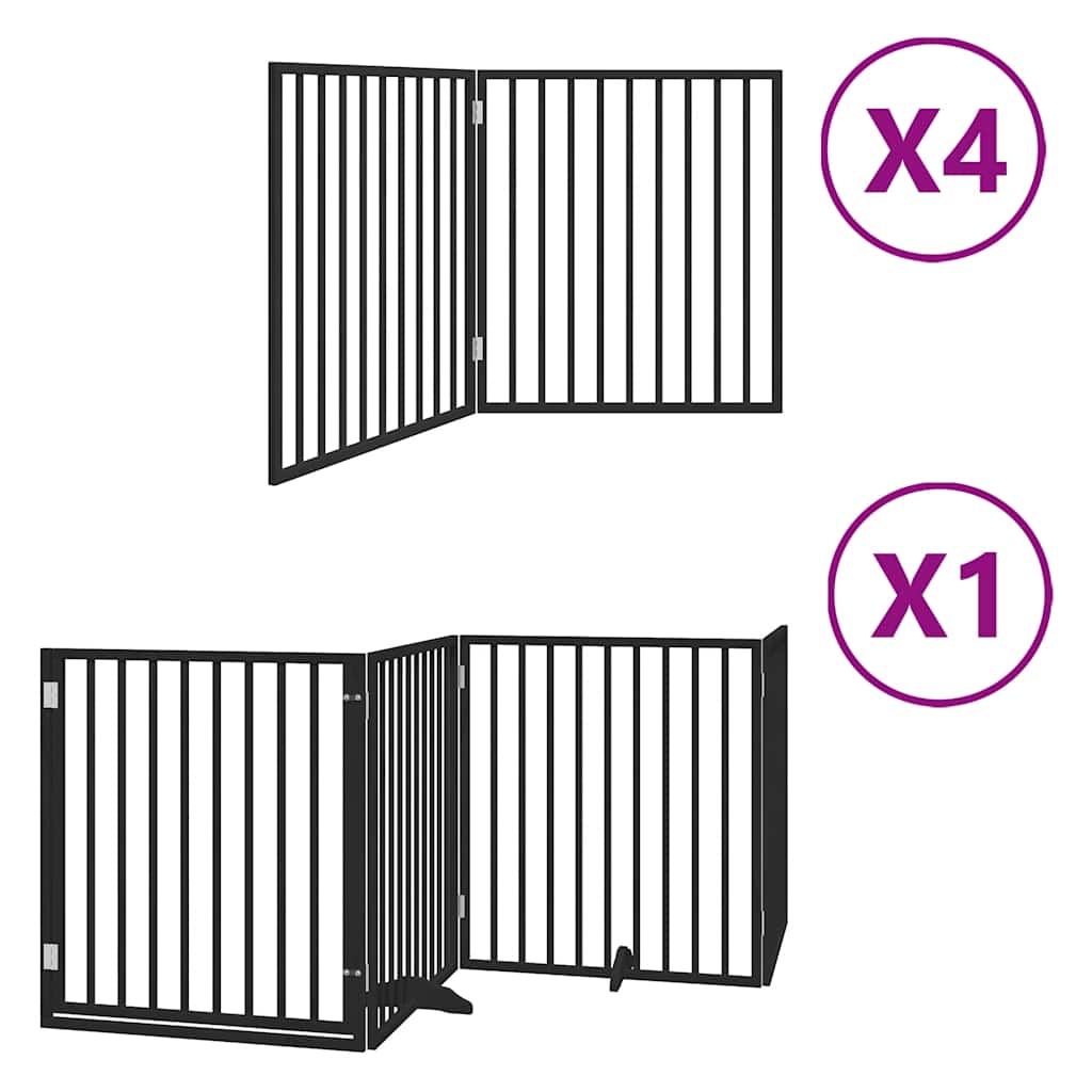 Dog Gate with Door Foldable 12 Panels Black 960 cm Poplar Wood