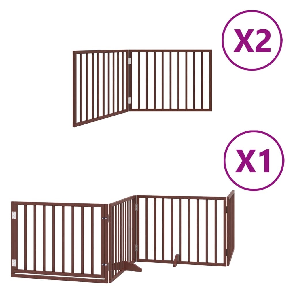 vidaXL Dog Gate with Door Foldable 8 Panels Brown 640 cm Poplar Wood