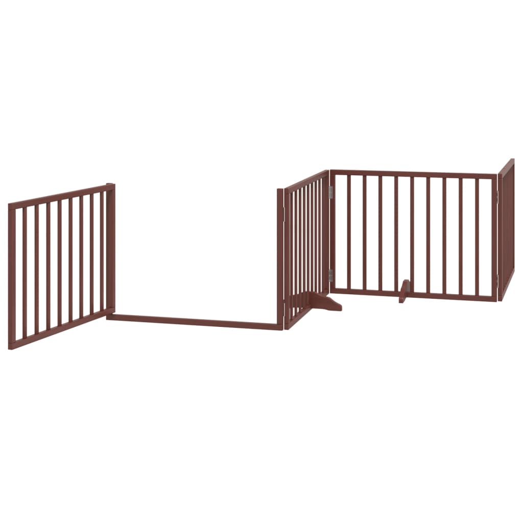 vidaXL Dog Gate with Door Foldable 8 Panels Brown 640 cm Poplar Wood