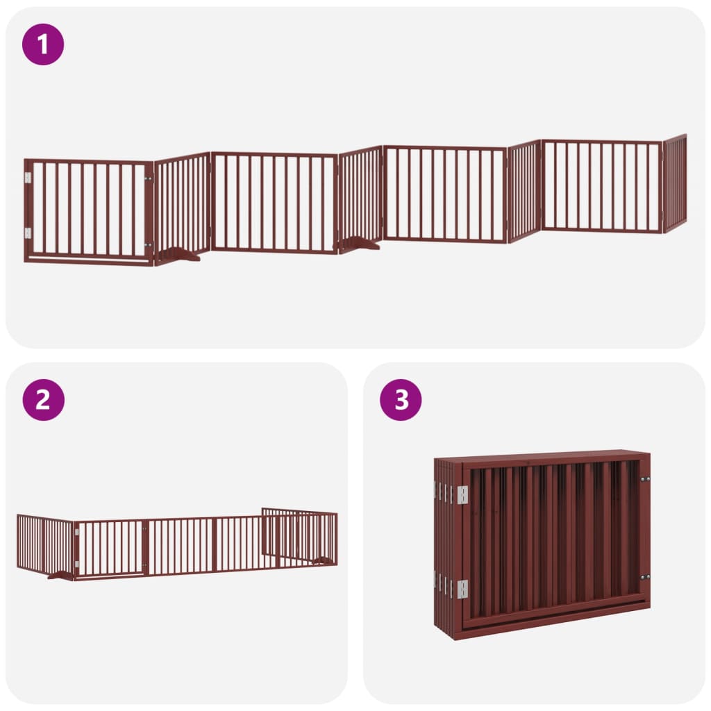 vidaXL Dog Gate with Door Foldable 8 Panels Brown 640 cm Poplar Wood