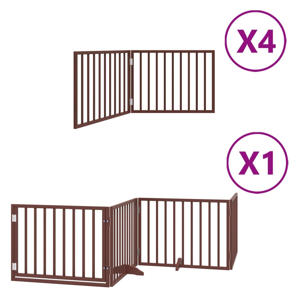 vidaXL Dog Gate with Door Foldable 12 Panels Brown 960 cm Poplar Wood