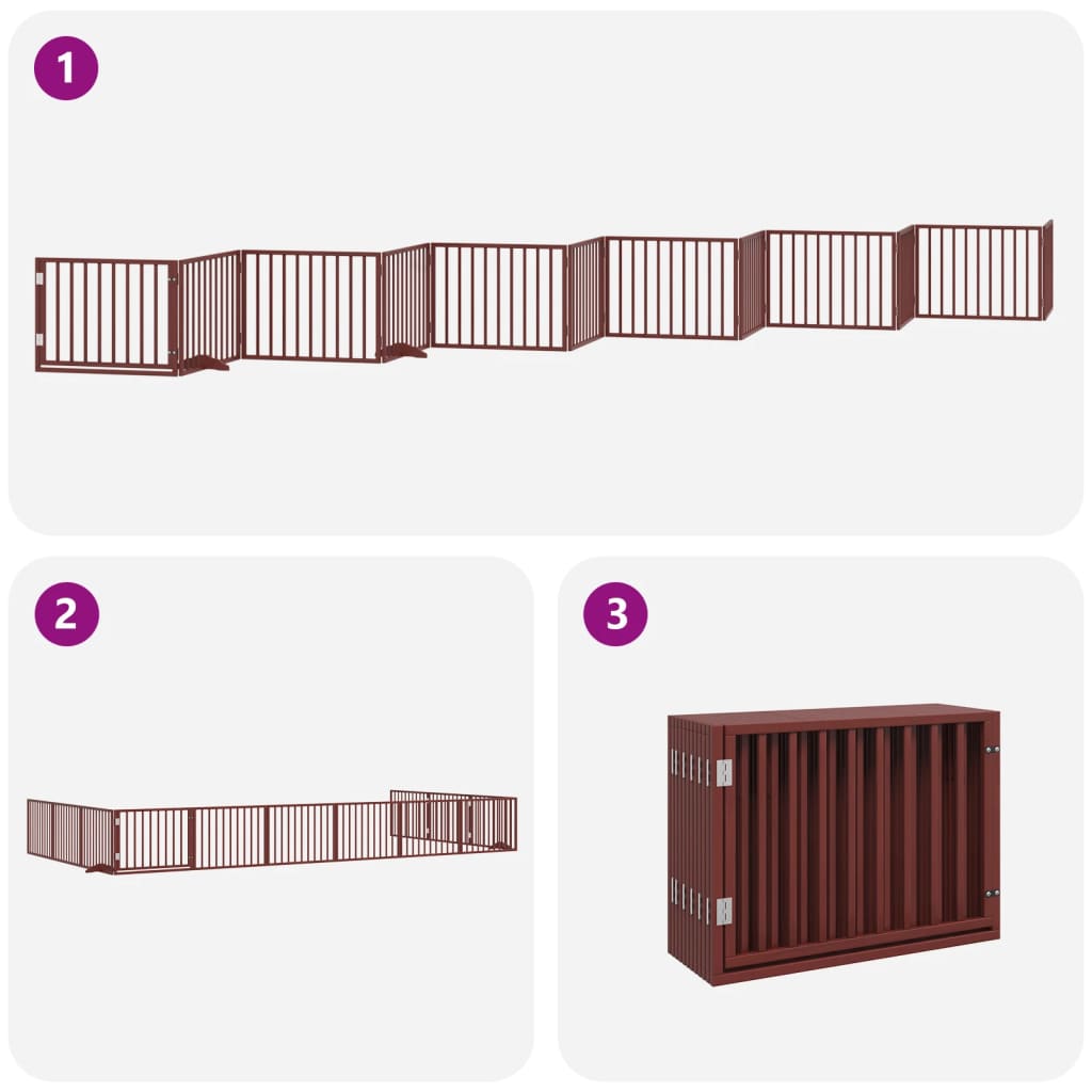 vidaXL Dog Gate with Door Foldable 12 Panels Brown 960 cm Poplar Wood