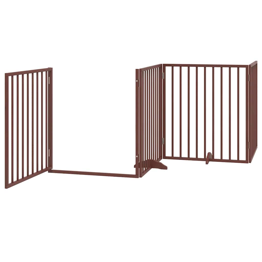 Dog Gate with Door Foldable 6 Panels Brown 480 cm Poplar Wood