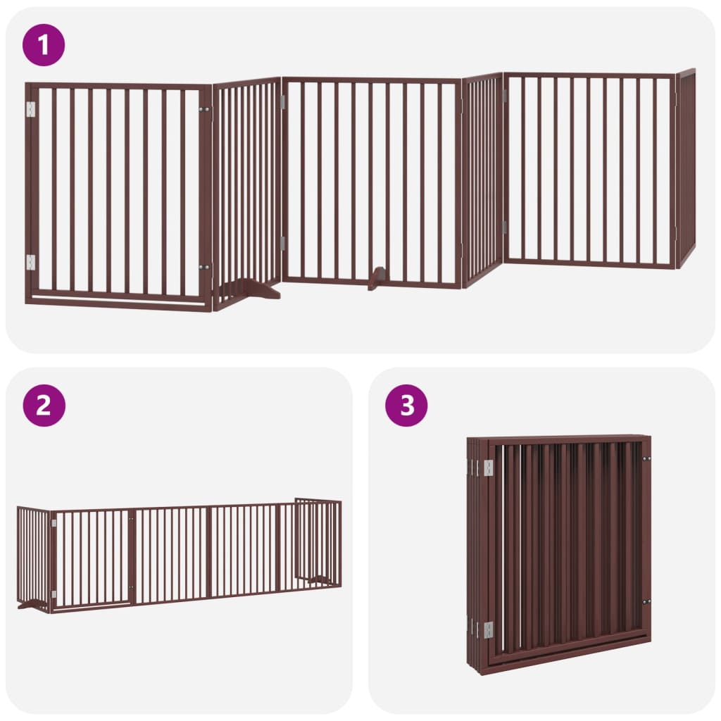 vidaXL Dog Gate with Door Foldable 6 Panels Brown 480 cm Poplar Wood