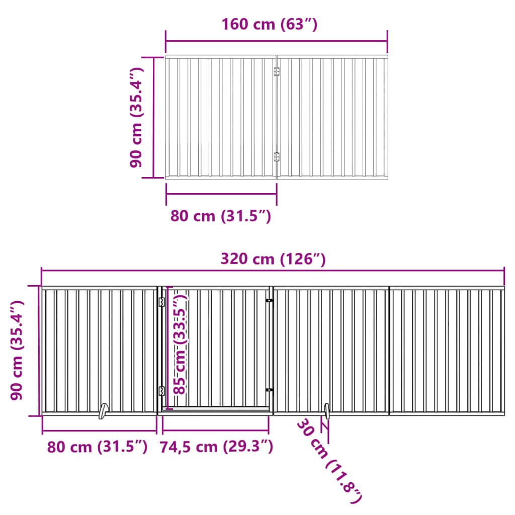 vidaXL Dog Gate with Door Foldable 8 Panels Brown 640 cm Poplar Wood