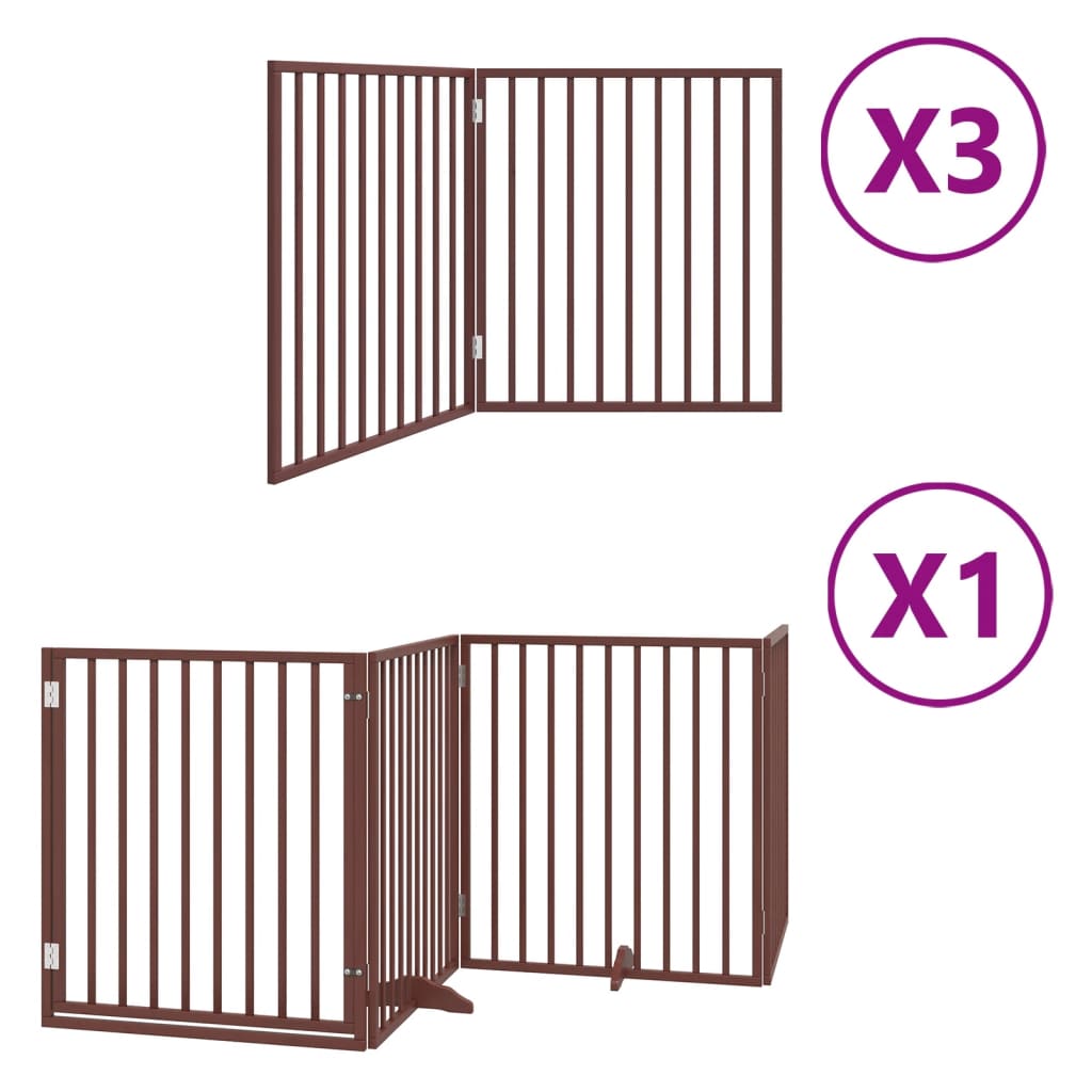 vidaXL Dog Gate with Door Foldable 10 Panels Brown 800 cm Poplar Wood