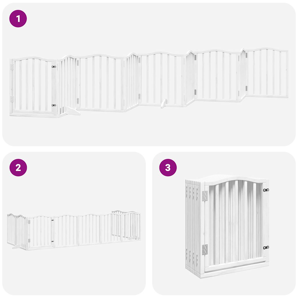 vidaXL Dog Gate with Door Foldable 9 Panels White 450 cm Poplar Wood