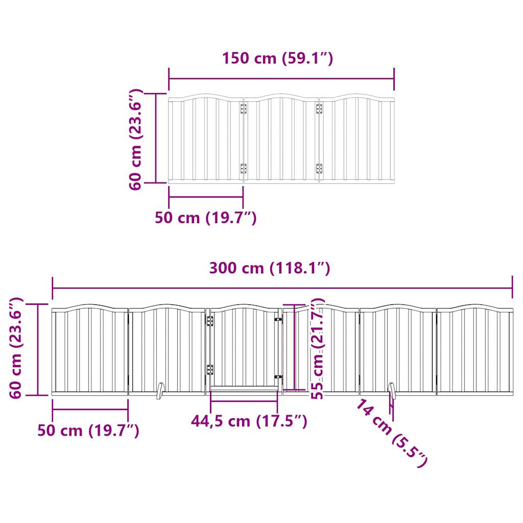 vidaXL Dog Gate with Door Foldable 9 Panels White 450 cm Poplar Wood