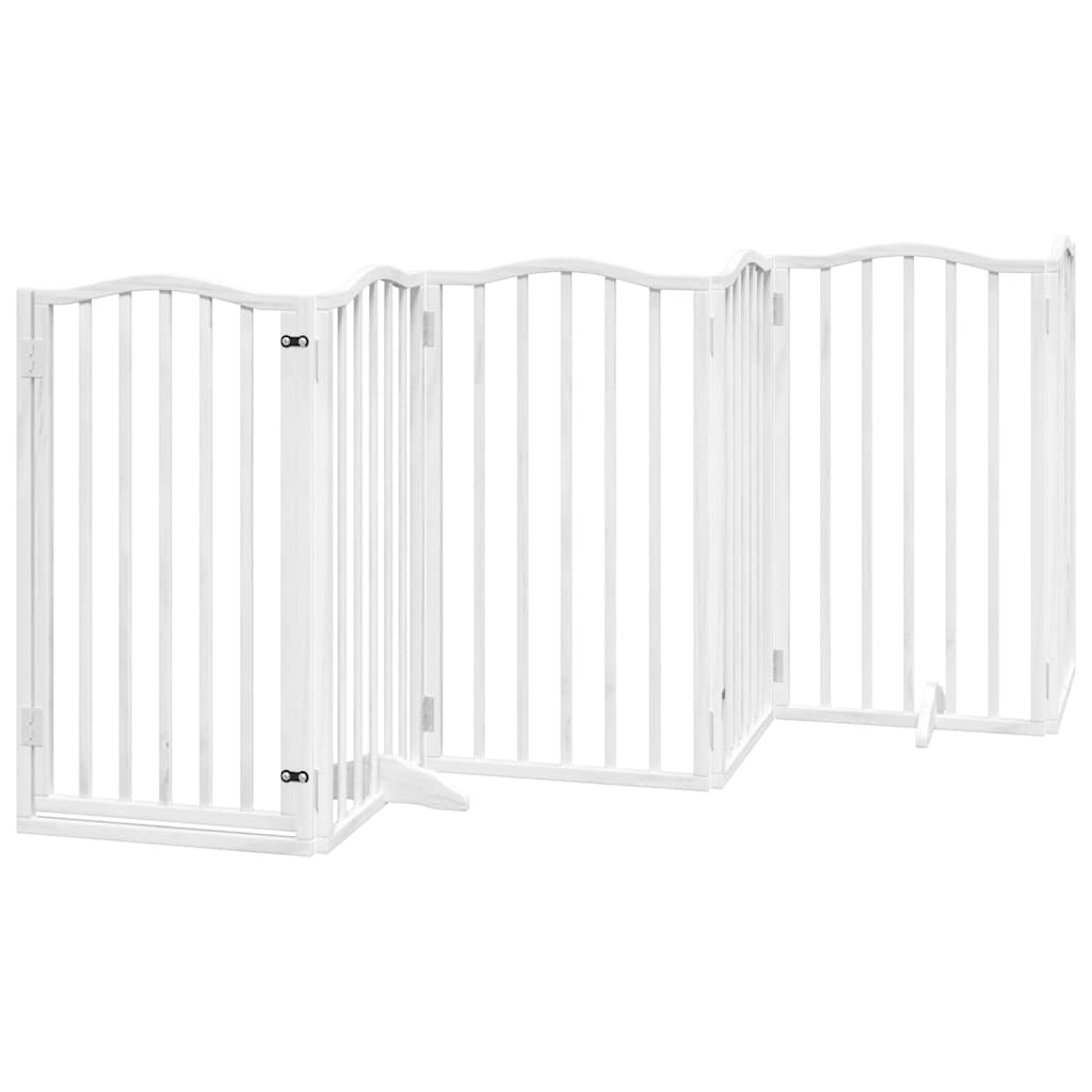 Dog Gate with Door Foldable 9 Panels White 450 cm Poplar Wood