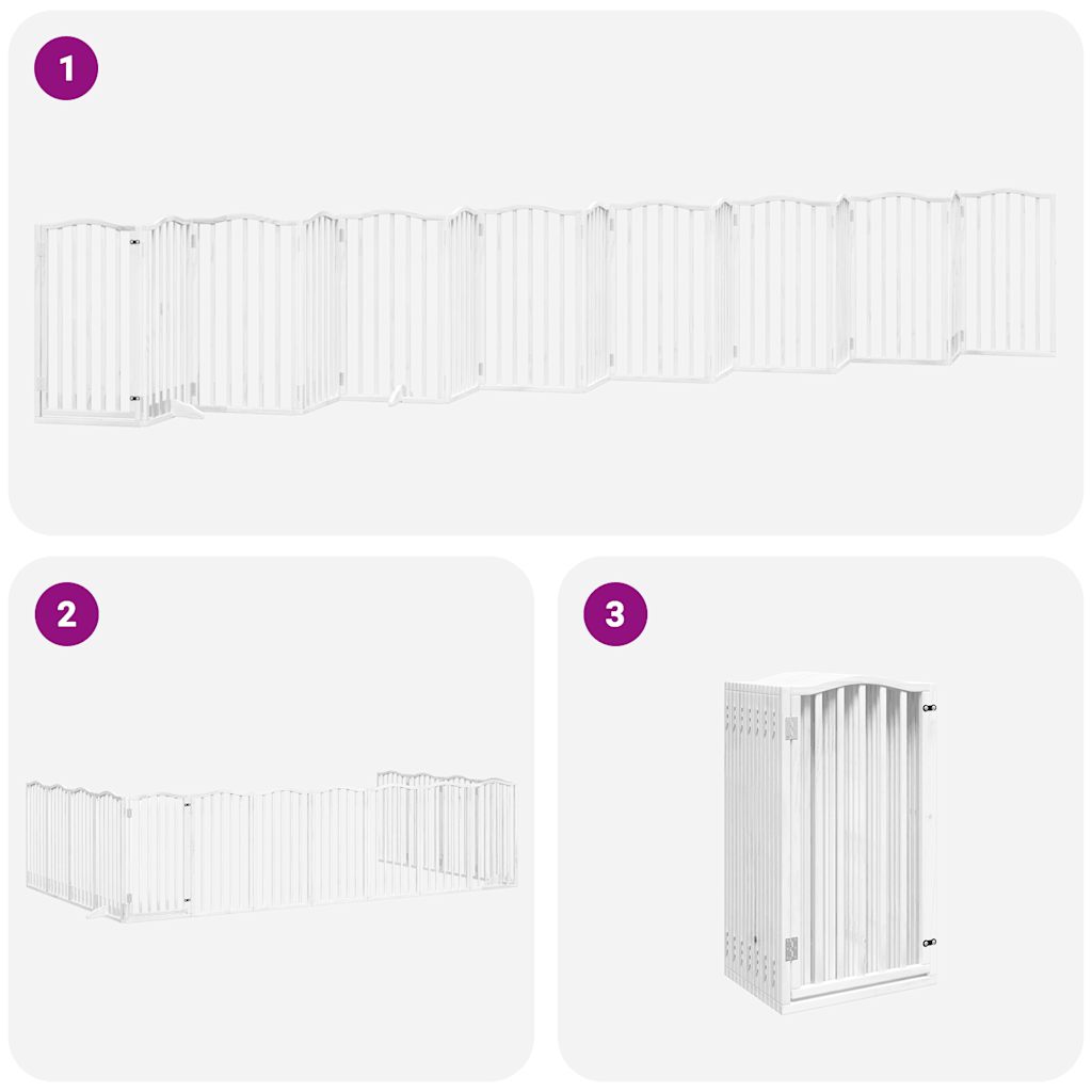 vidaXL Dog Gate with Door Foldable 15 Panels White 750 cm Poplar Wood