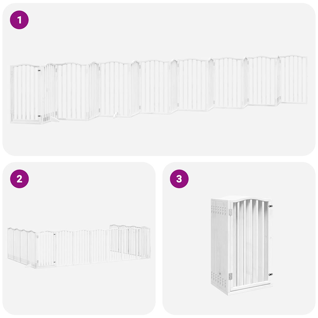 Dog Gate with Door Foldable 15 Panels White 750 cm Poplar Wood