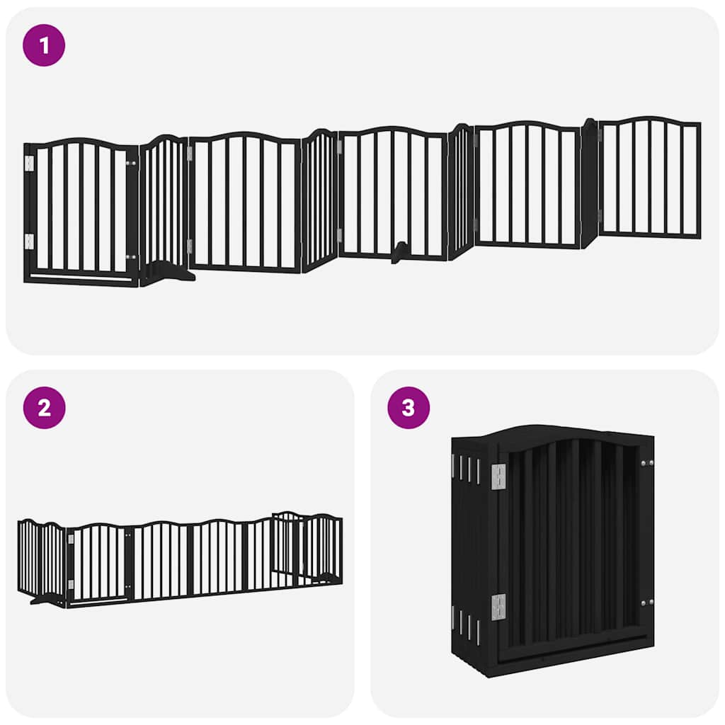 Dog Gate with Door Foldable 9 Panels Black 450 cm Poplar Wood