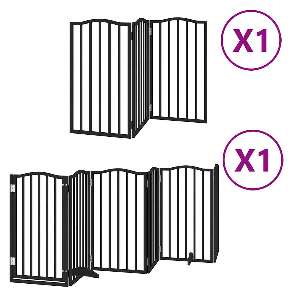 vidaXL Dog Gate with Door Foldable 9 Panels Black 450 cm Poplar Wood