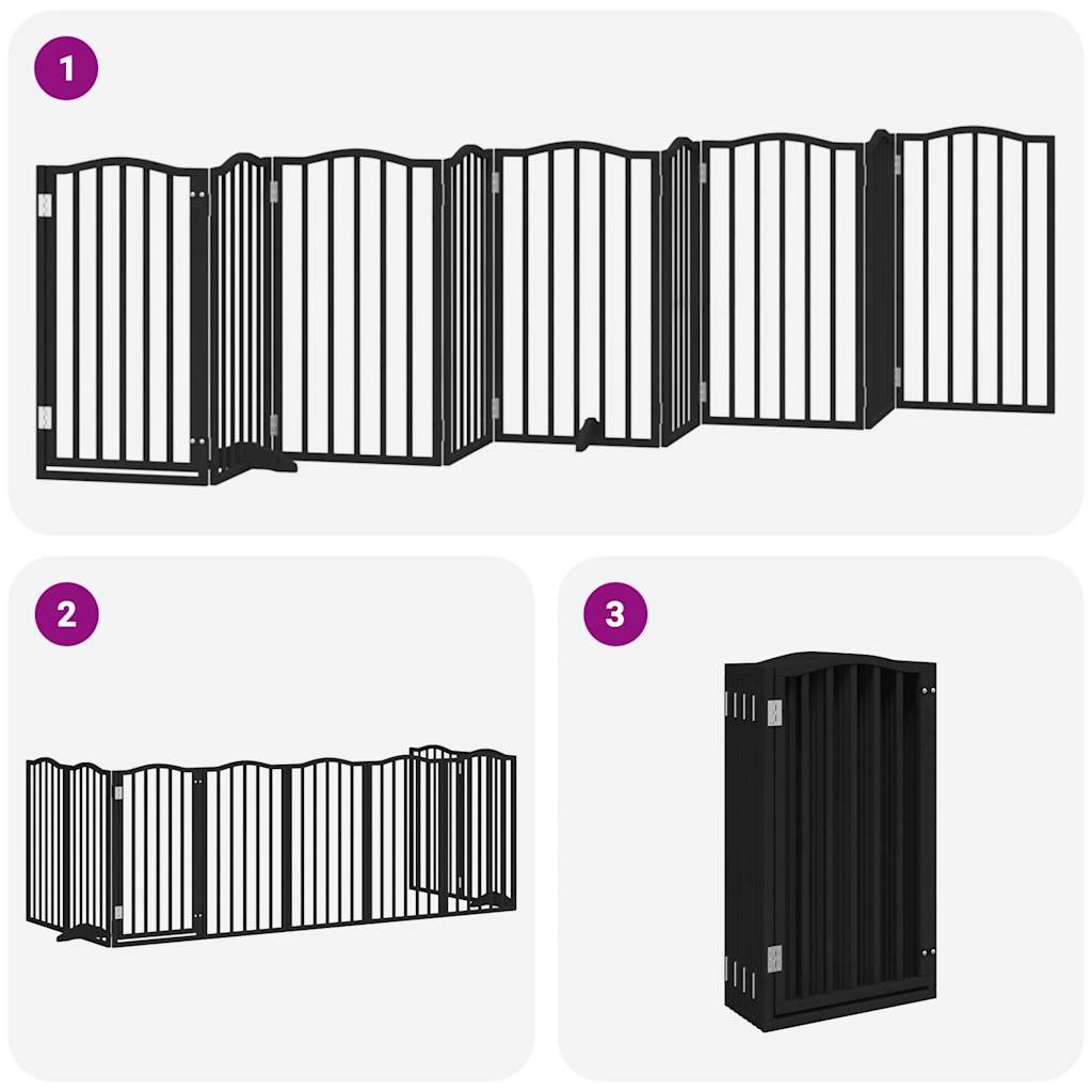 vidaXL Dog Gate with Door Foldable 9 Panels Black 450 cm Poplar Wood