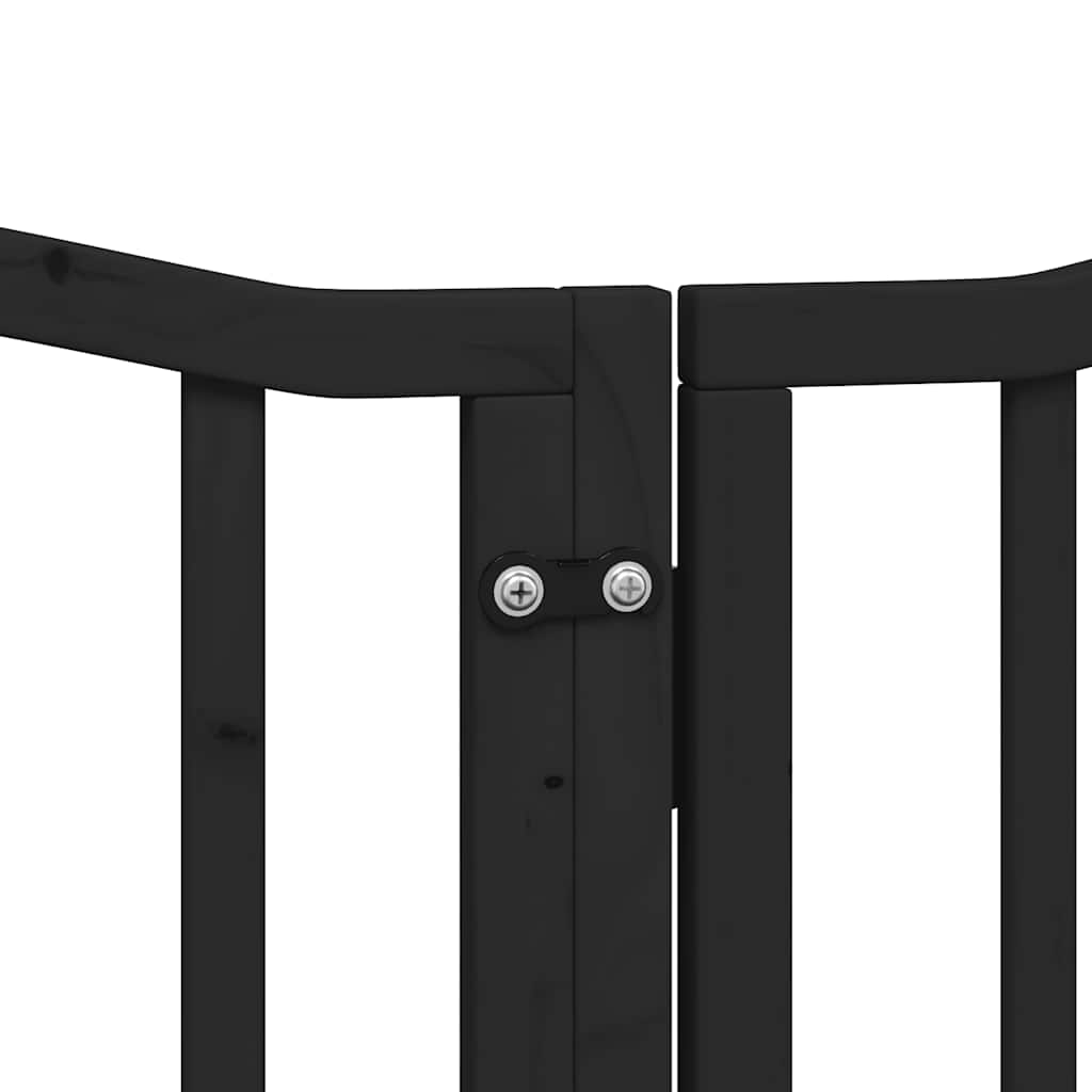Dog Gate with Door Foldable 9 Panels Black 450 cm Poplar Wood