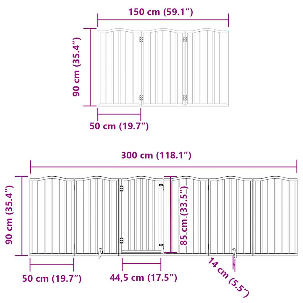 vidaXL Dog Gate with Door Foldable 9 Panels Black 450 cm Poplar Wood