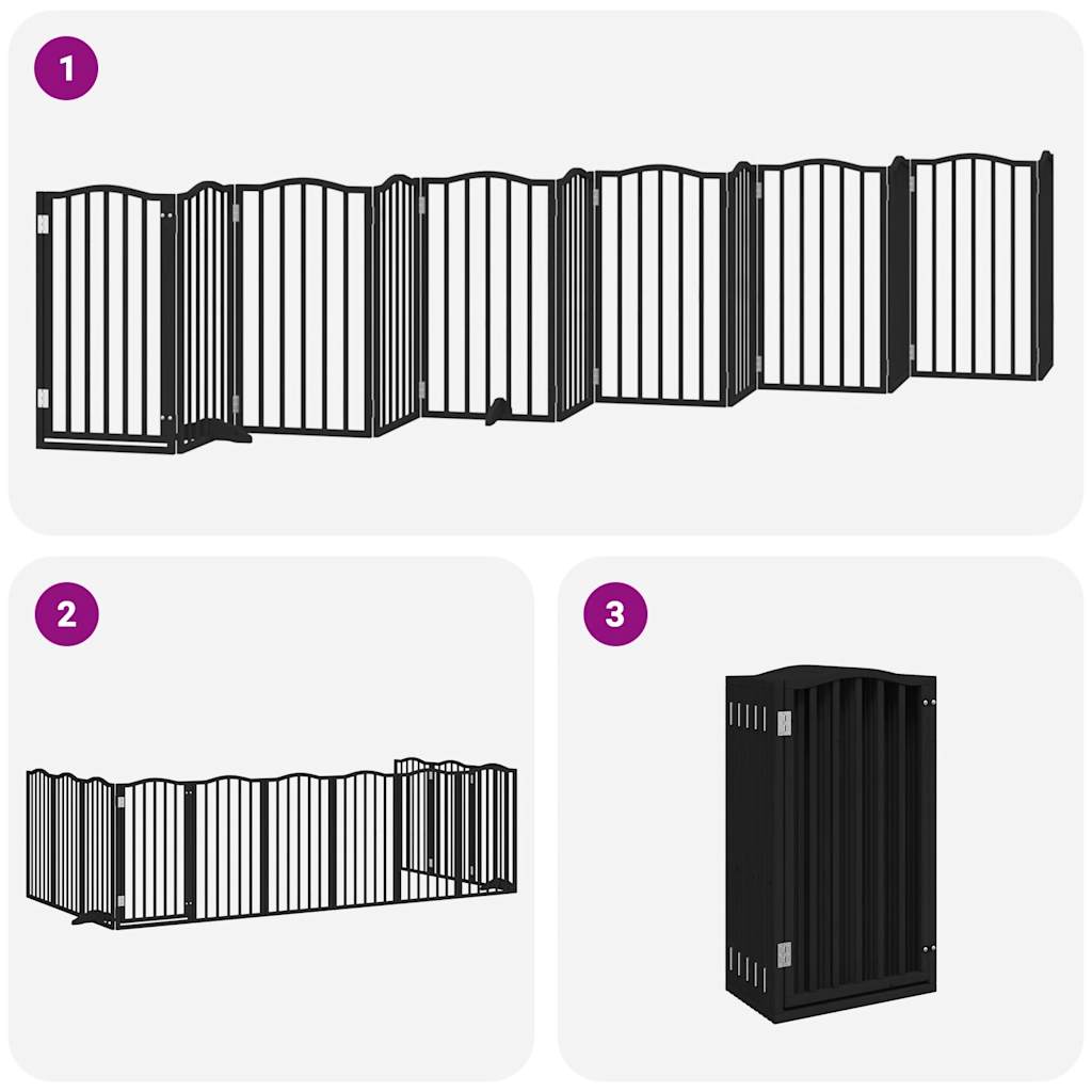 vidaXL Dog Gate with Door Foldable 12 Panels Black 600 cm Poplar Wood