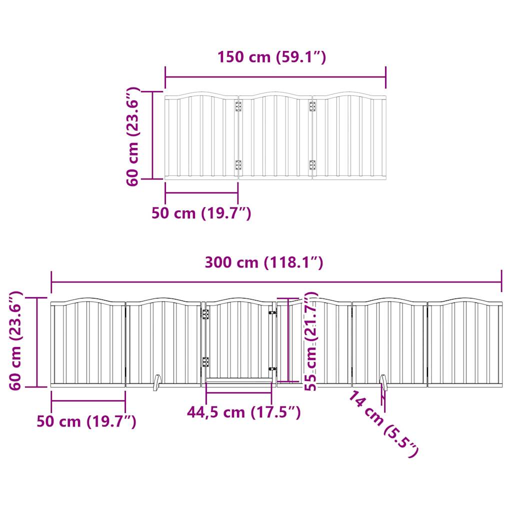 vidaXL Dog Gate with Door Foldable 12 Panels Brown 600 cm Poplar Wood