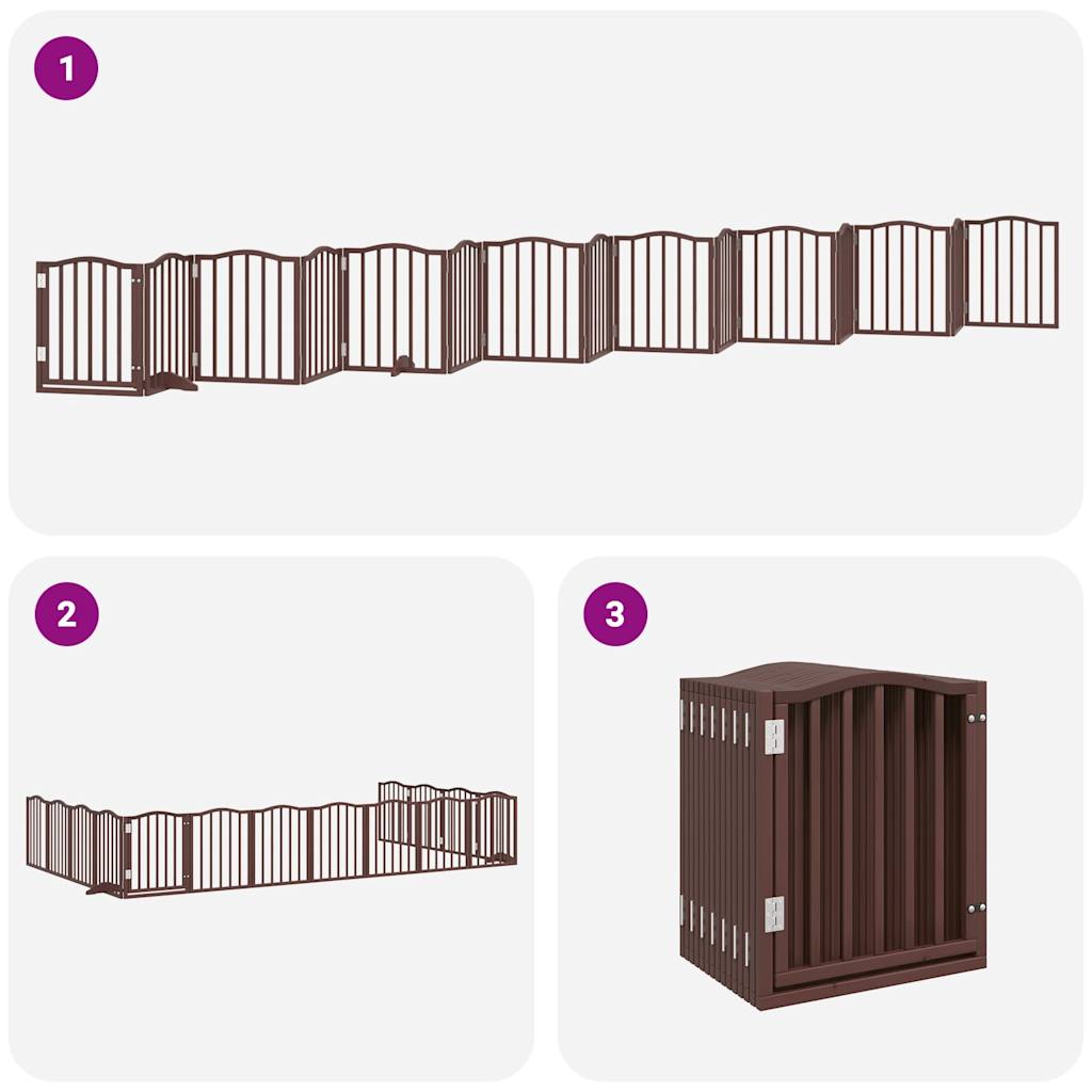 vidaXL Dog Gate with Door Foldable 15 Panels Brown 750 cm Poplar Wood