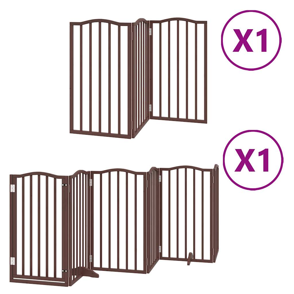 vidaXL Dog Gate with Door Foldable 9 Panels Brown 450 cm Poplar Wood