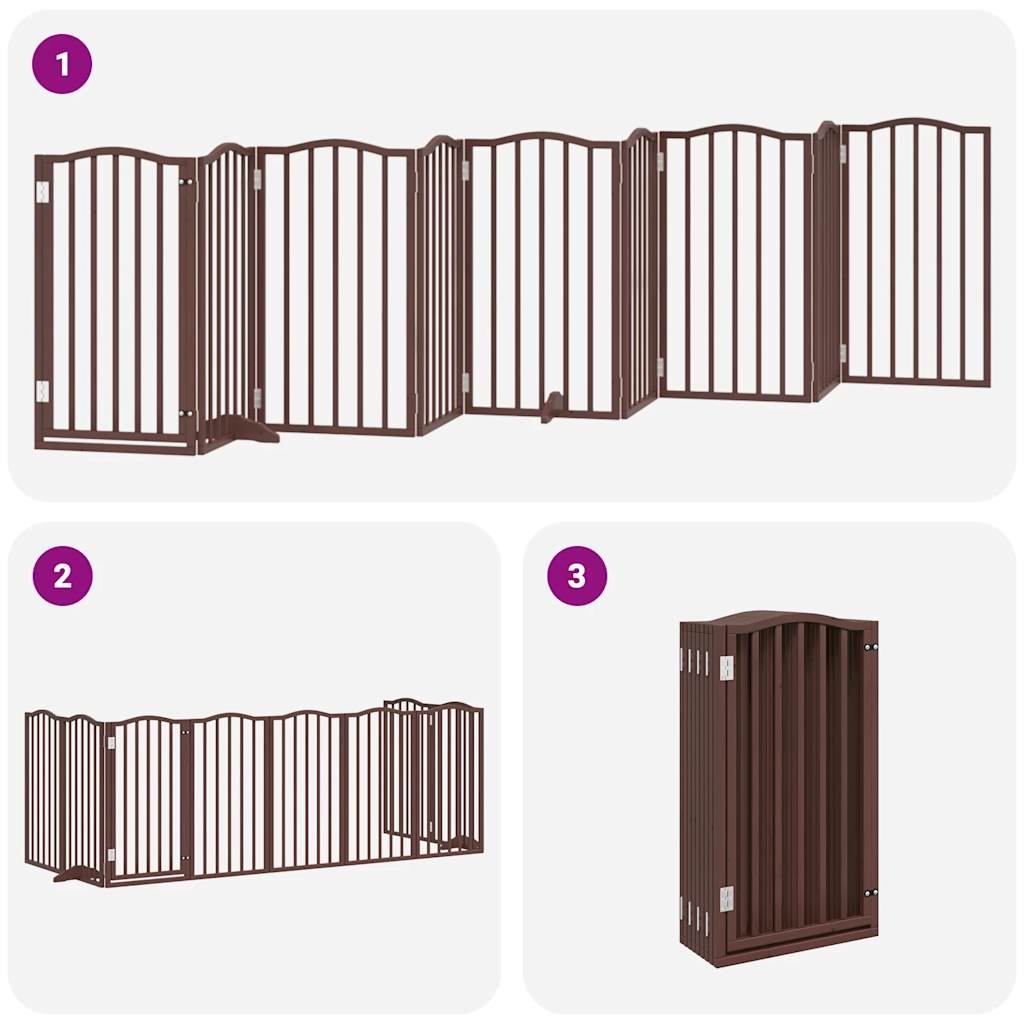 vidaXL Dog Gate with Door Foldable 9 Panels Brown 450 cm Poplar Wood