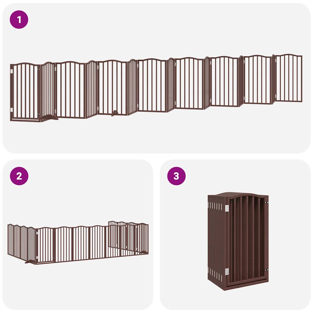 vidaXL Dog Gate with Door Foldable 15 Panels Brown 750 cm Poplar Wood