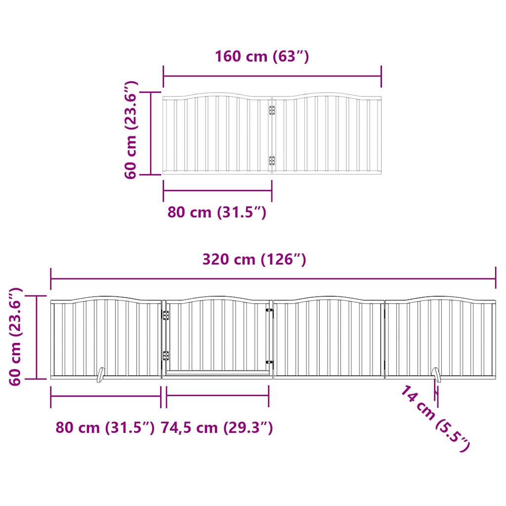 vidaXL Dog Gate with Door Foldable 6 Panels 480 cm Poplar Wood