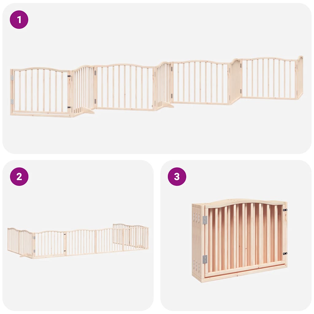 Dog Gate with Door Foldable 8 Panels 640 cm Poplar Wood