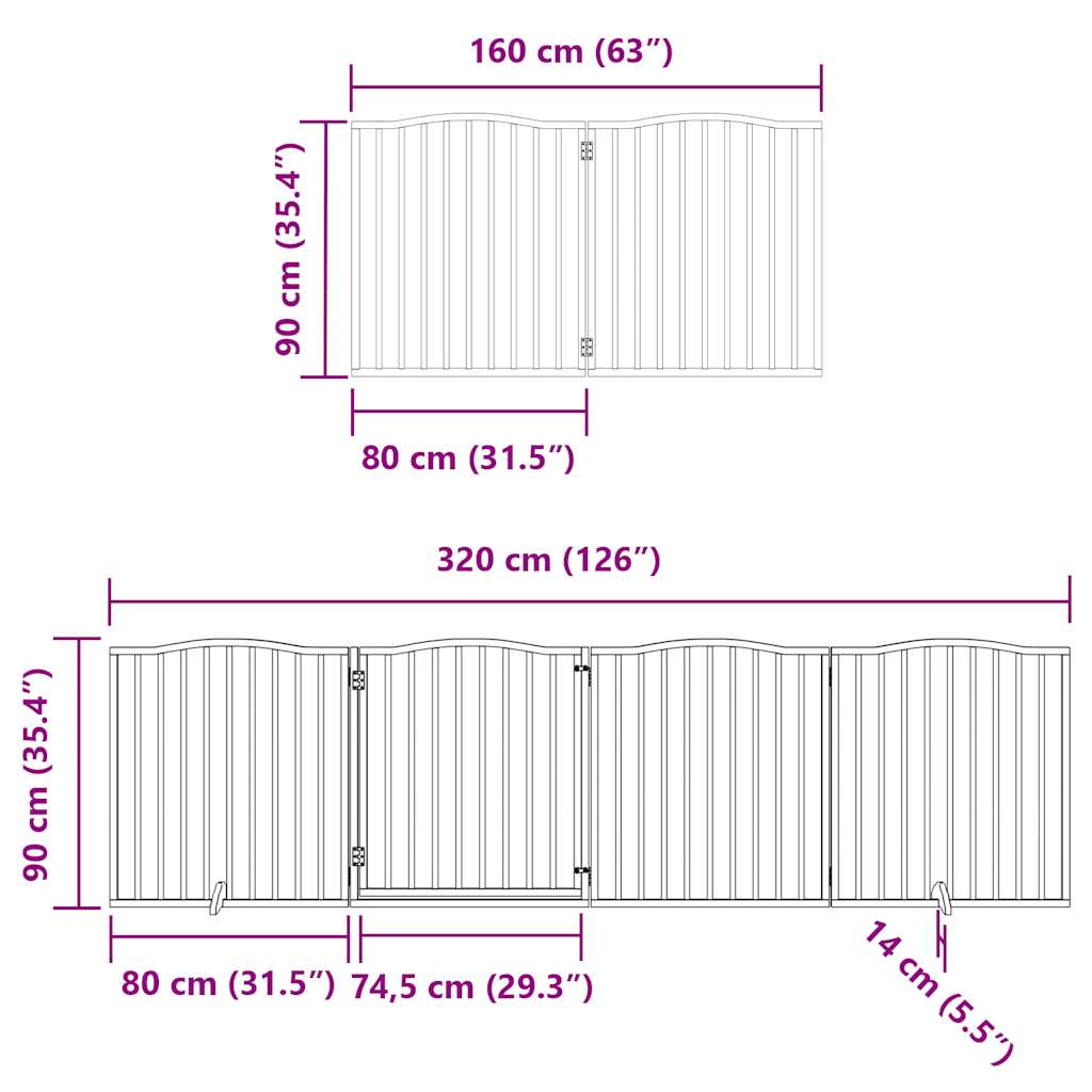 vidaXL Dog Gate with Door Foldable 6 Panels 480 cm Poplar Wood