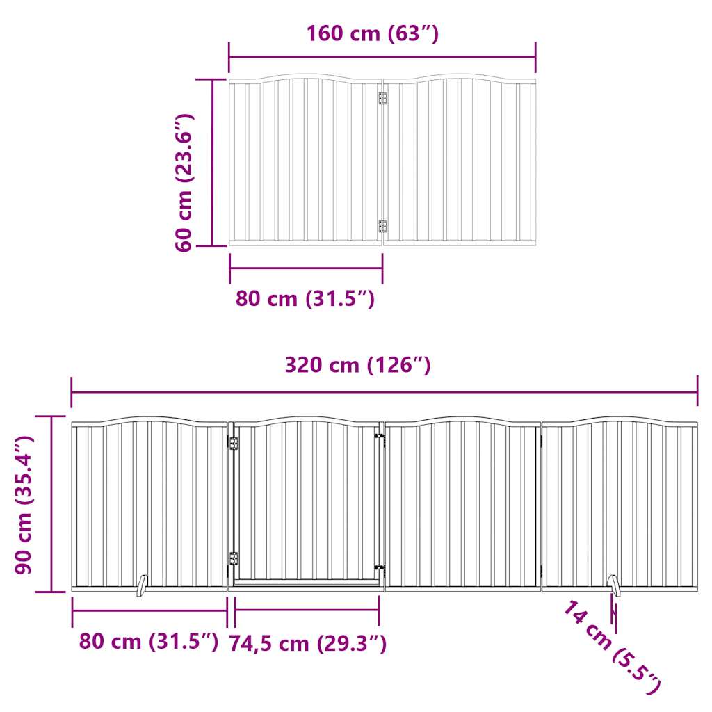 vidaXL Dog Gate with Door Foldable 8 Panels 640 cm Poplar Wood