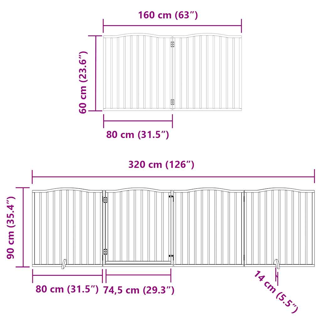 vidaXL Dog Gate with Door Foldable 12 Panels 960 cm Poplar Wood